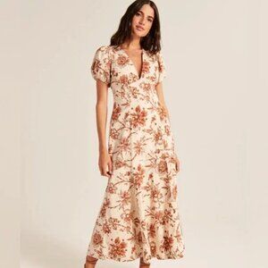 NWT Abercrombie Puff Sleeve Slim Poplin Midi Dress (XS)